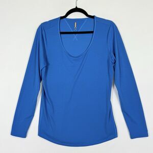 Lucy Womens Medium Aqua Blue Boatneck Athleisure‎ Athletic Long Sleeve Shirt Top